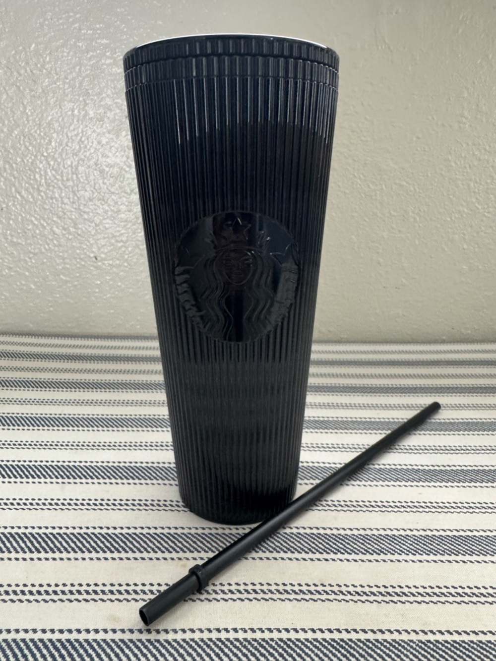 Starbucks Black Ribbed Tumbler with Straw